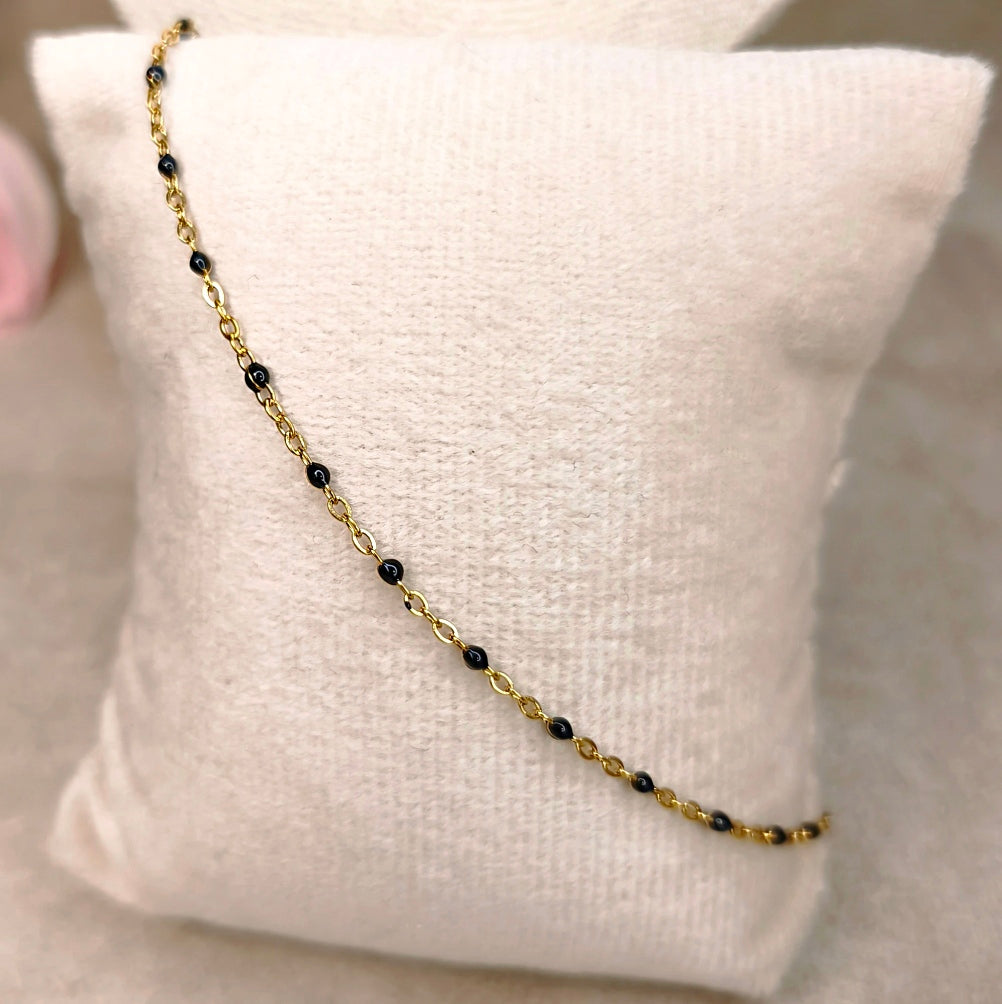Bracelet Chaîne Fine Bicolore Doré et Noir Personnalisable - Rêve de Rose