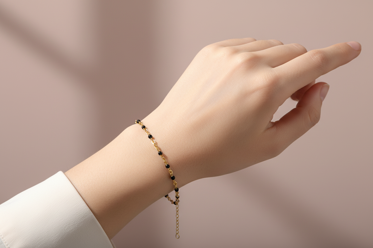 Bracelet Chaîne Fine Bicolore Doré et Noir Personnalisable - Rêve de Rose