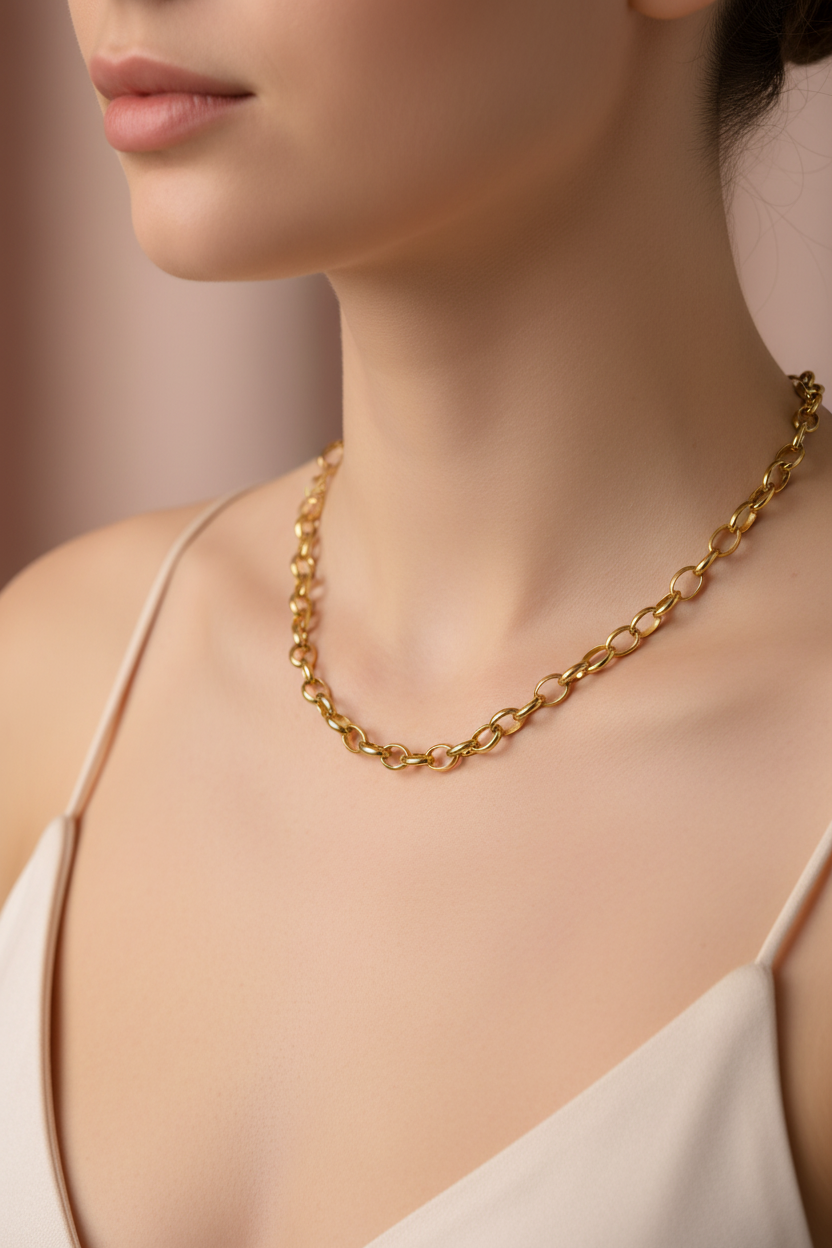 Collier Chaîne Maillons Ronds Dorés Personnalisable - Rêve de Rose