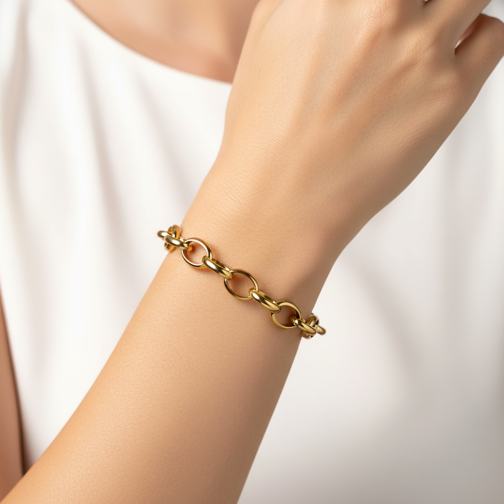 Bracelet Chaîne Maillons Ronds Dorés Personnalisable - Rêve de Rose
