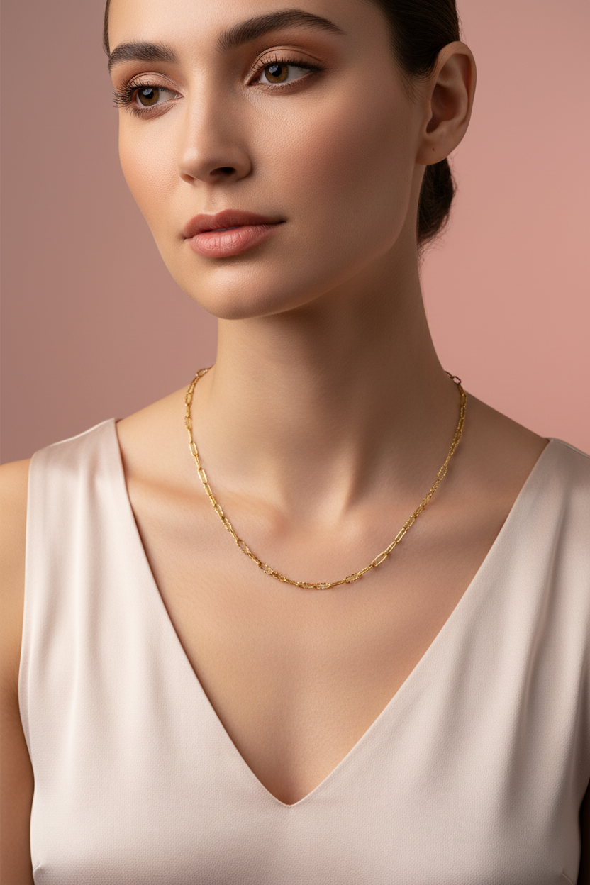 Collier Chaîne Fine Maillons Rectangulaires Dorée Personnalisable - Rêve de Rose