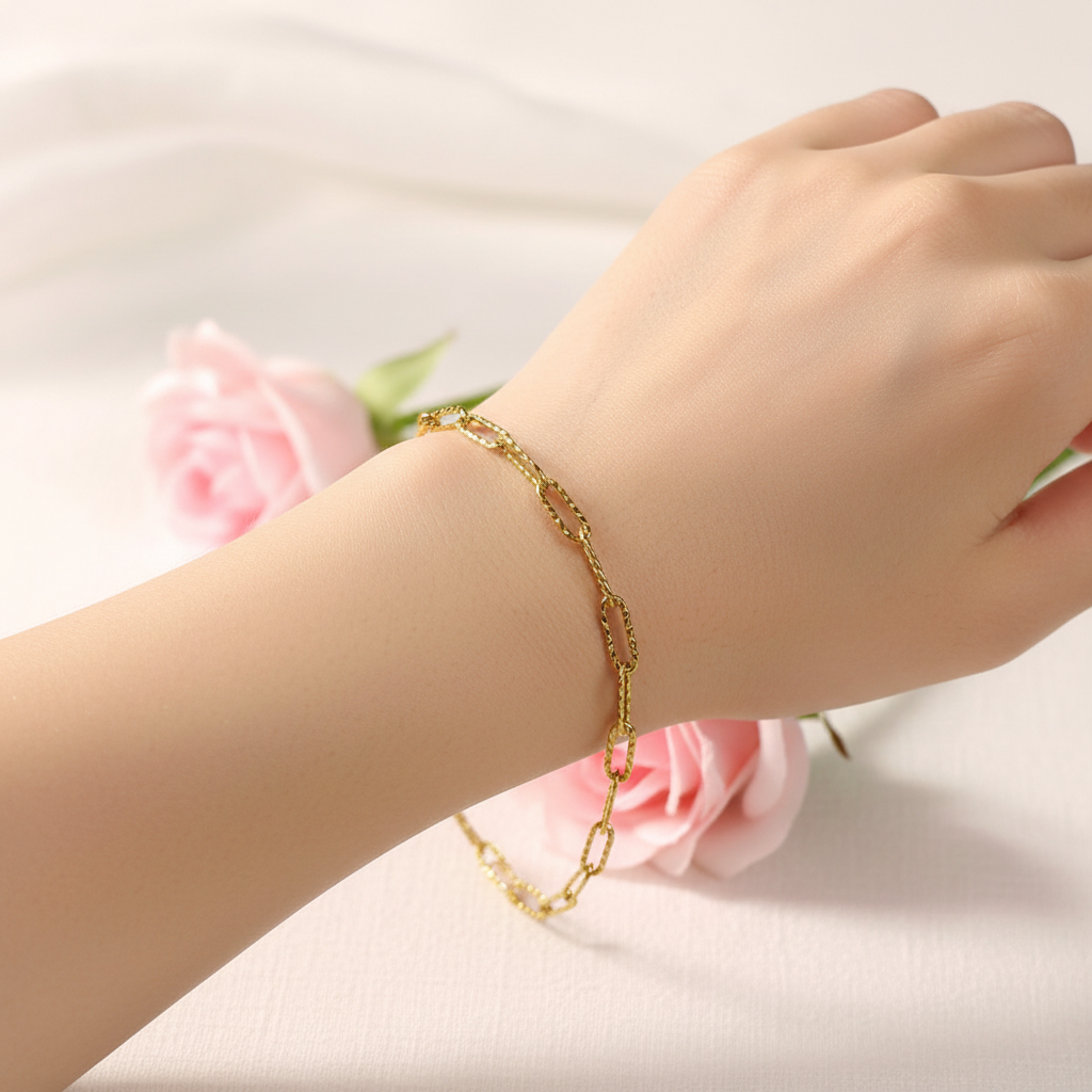 Bracelet Chaîne Maillons Rectangulaires Dorés Personnalisable - Rêve de Rose