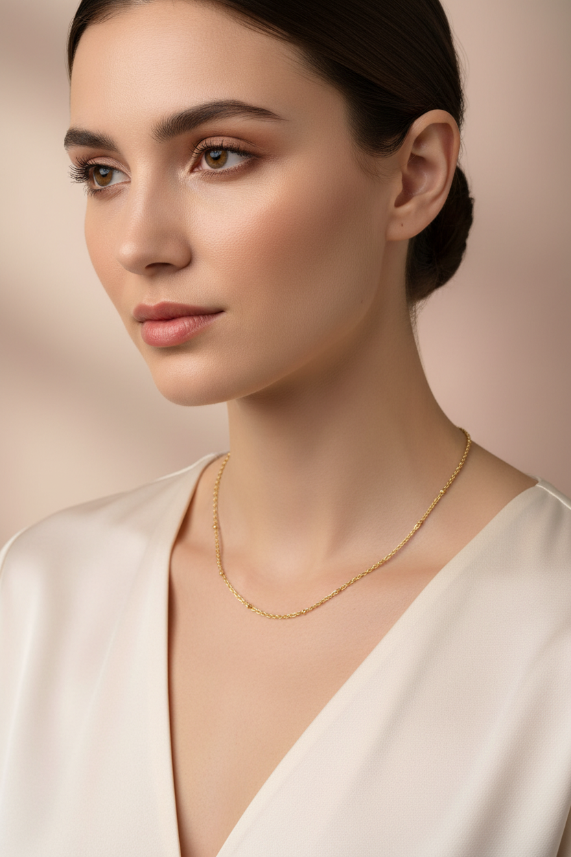 Collier Chaîne Fine Torsadée Petites Perles Dorées Personnalisable - Rêve de Rose