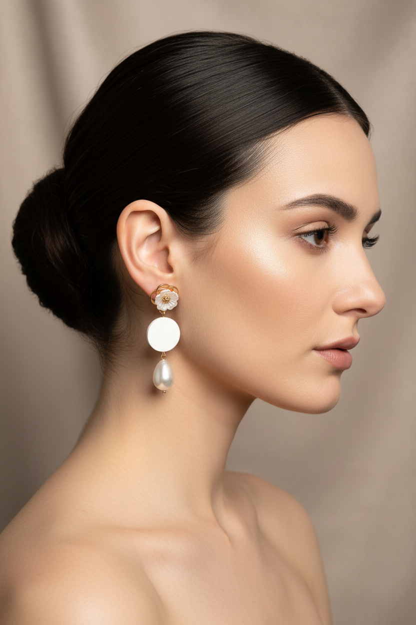 Boucles d'Oreilles Dorées Florales Perle Blanche - Rêve de Rose