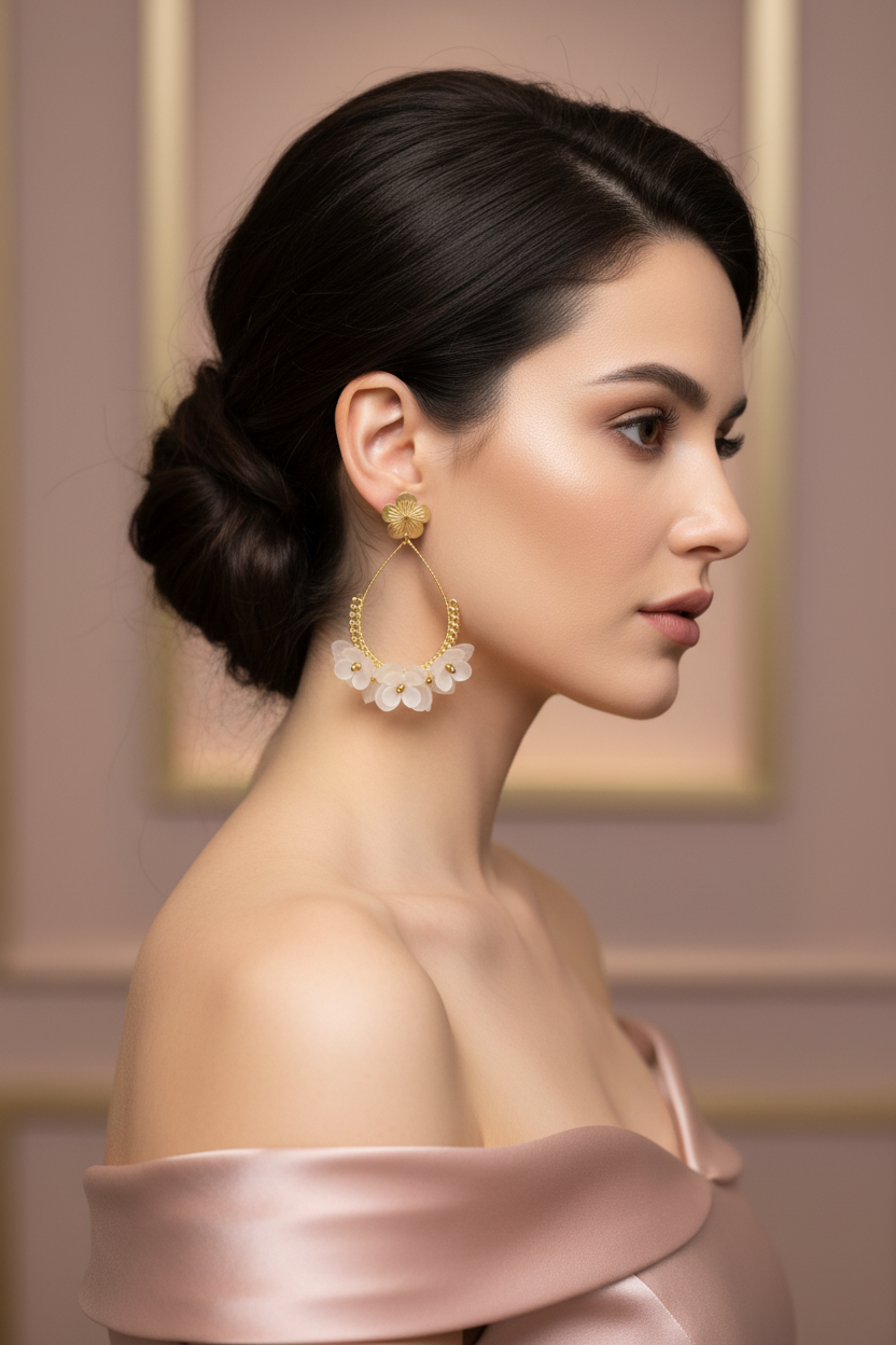 Boucles d'Oreilles Dorées Petites Fleurs Blanches - Rêve de Rose
