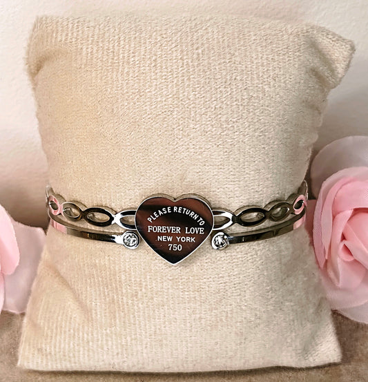 Bracelet Double Chaîne Argenté Cœur Gravé Forever Love - Rêve de Rose