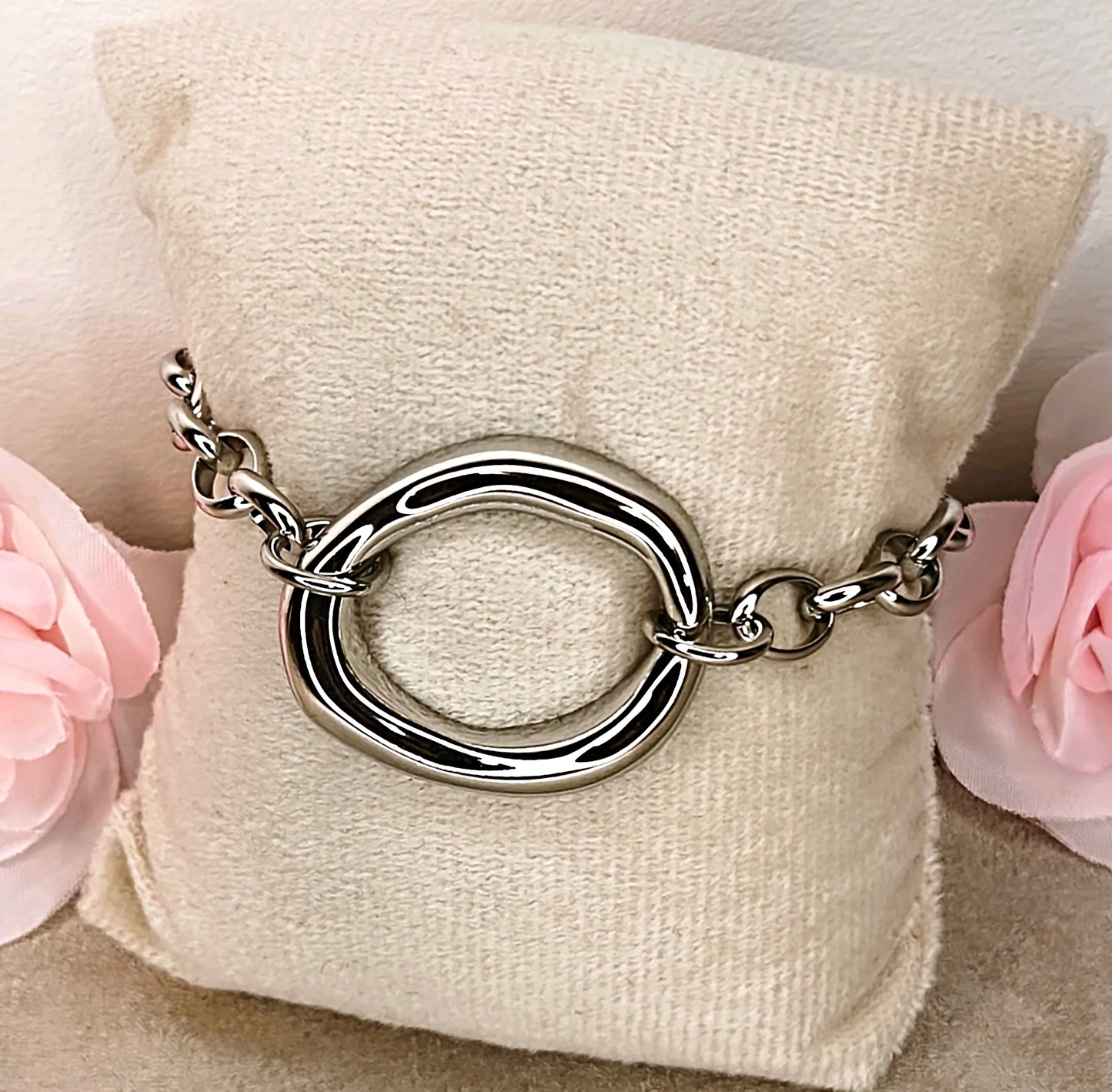 Bracelet Chaîne Argenté Cercle Central - Bijou Élégant - Rêve de Rose