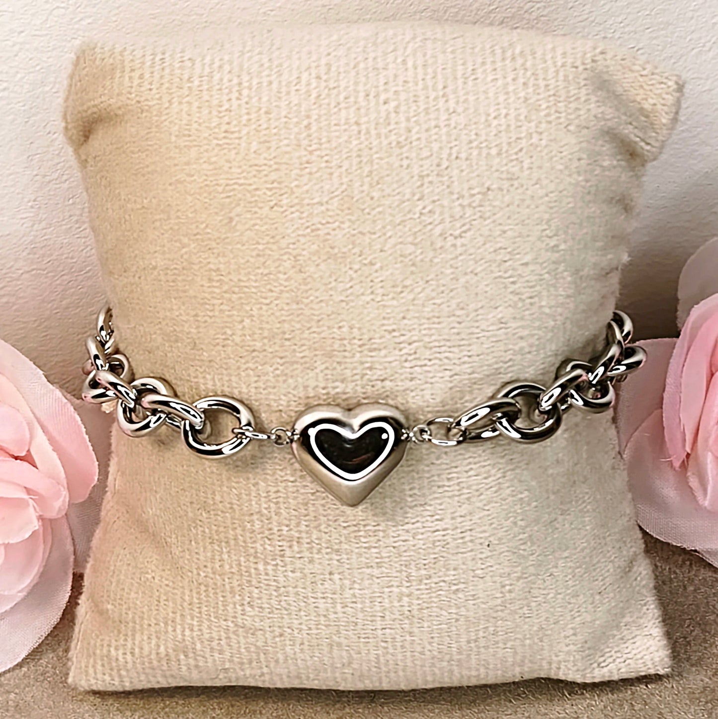 Bracelet Chaîne Maillons Argenté Cœur - Bijou Romantique - Rêve de Rose