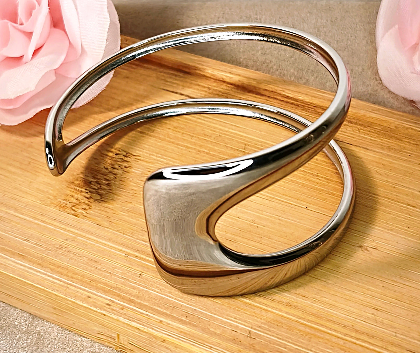 Jonc Double Argenté Ouvert Minimaliste - Rêve de Rose