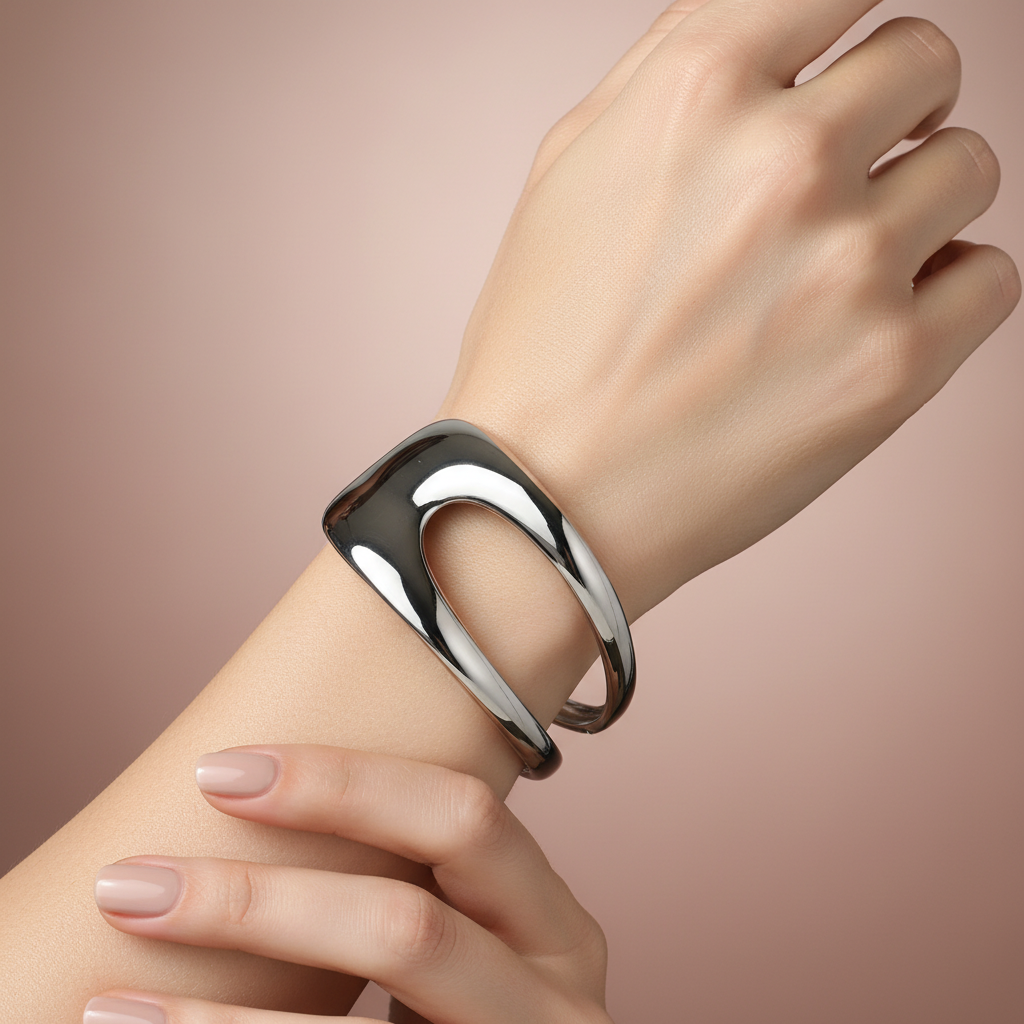 Jonc Double Argenté Ouvert Minimaliste - Rêve de Rose