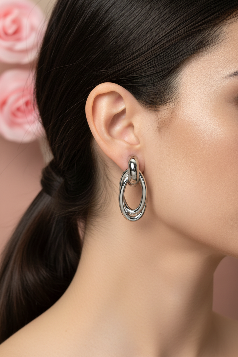 Boucles d'Oreilles Clou Acier Inoxydable Argenté - Rêve de Rose