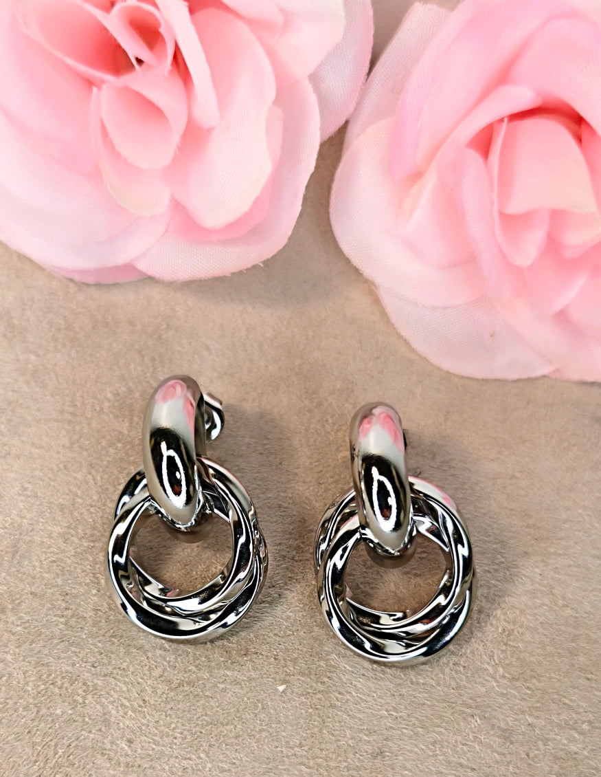 Boucles d'Oreilles Créoles Acier Inoxydable Argenté - Rêve de Rose