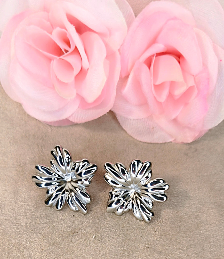 Boucles d'Oreilles Fleur Acier Inoxydable Argenté - Rêve de Rose