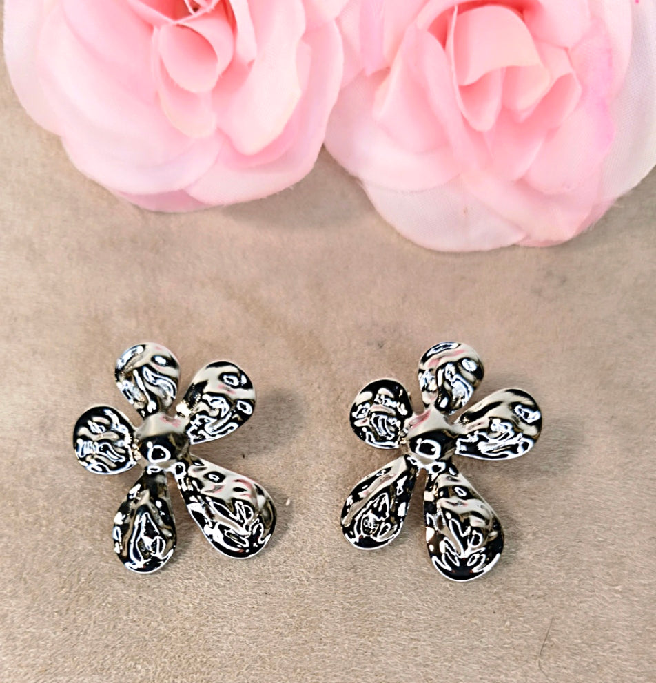 Boucles d'Oreilles Fleur Acier Inoxydable Argenté - Rêve de Rose