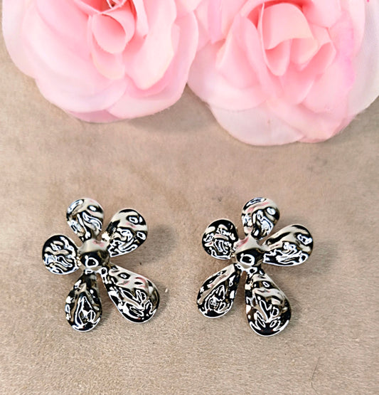 Boucles d'Oreilles Fleur Acier Inoxydable Argenté - Rêve de Rose
