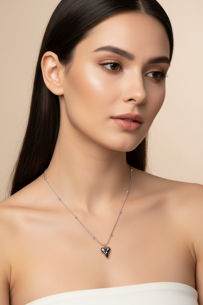 Collier Acier Inoxydable Chaîne Perles Cœur - Rêve de Rose