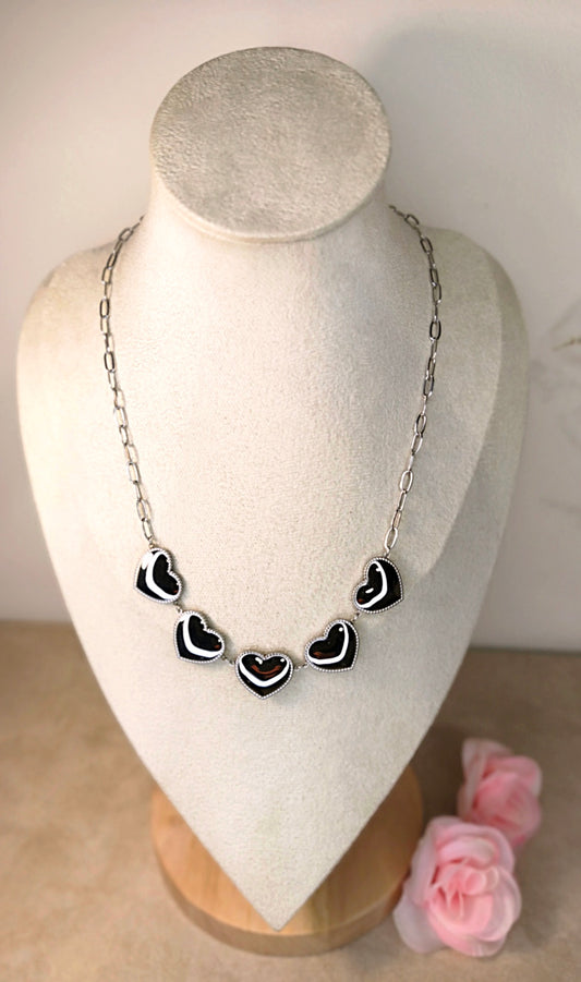 Collier Acier Inoxydable Chaîne Cœurs Argentés - Rêve de Rose