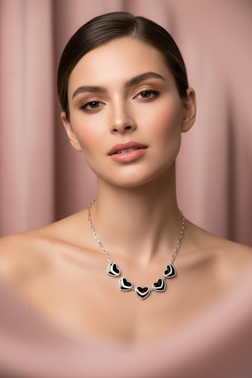 Collier Acier Inoxydable Chaîne Cœurs Argentés - Rêve de Rose