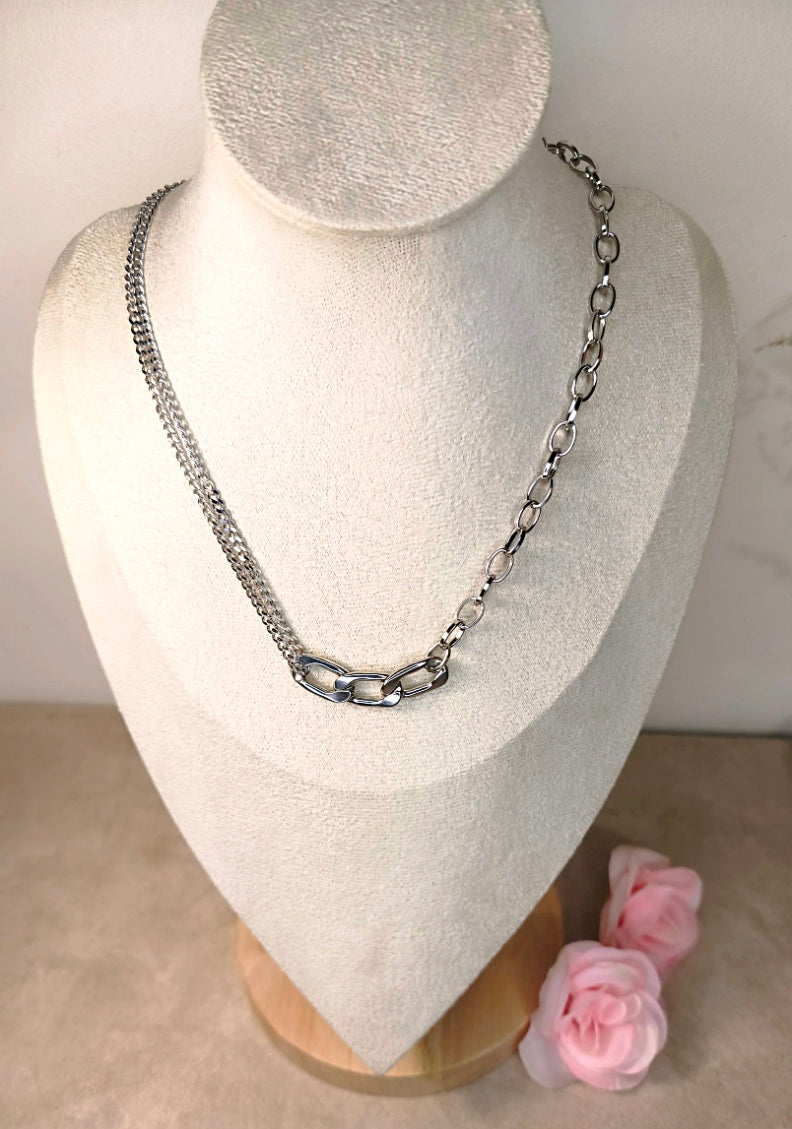Collier Acier Inoxydable Double Chaîne Maillons Mixtes - Rêve de Rose