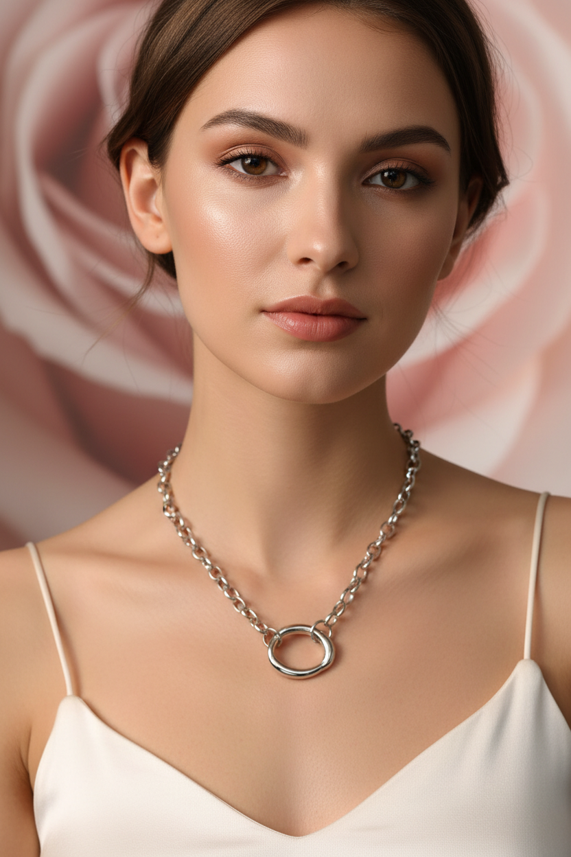 Collier Acier Inoxydable Chaîne Maillons Cercle Central - Rêve de Rose