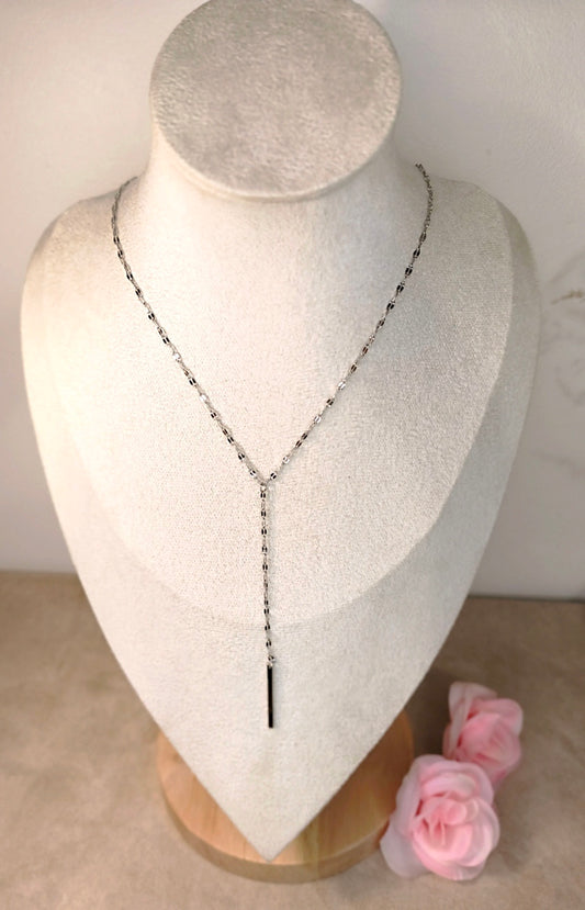 Collier Acier Inoxydable Chaîne Perles Y Pendentif Barre - Rêve de Rose