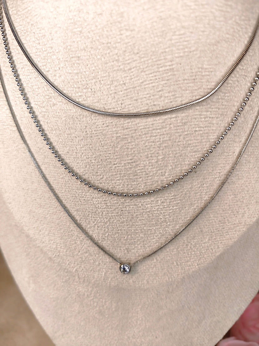 Collier Acier Inoxydable Triple Chaîne Cristal - Rêve de Rose