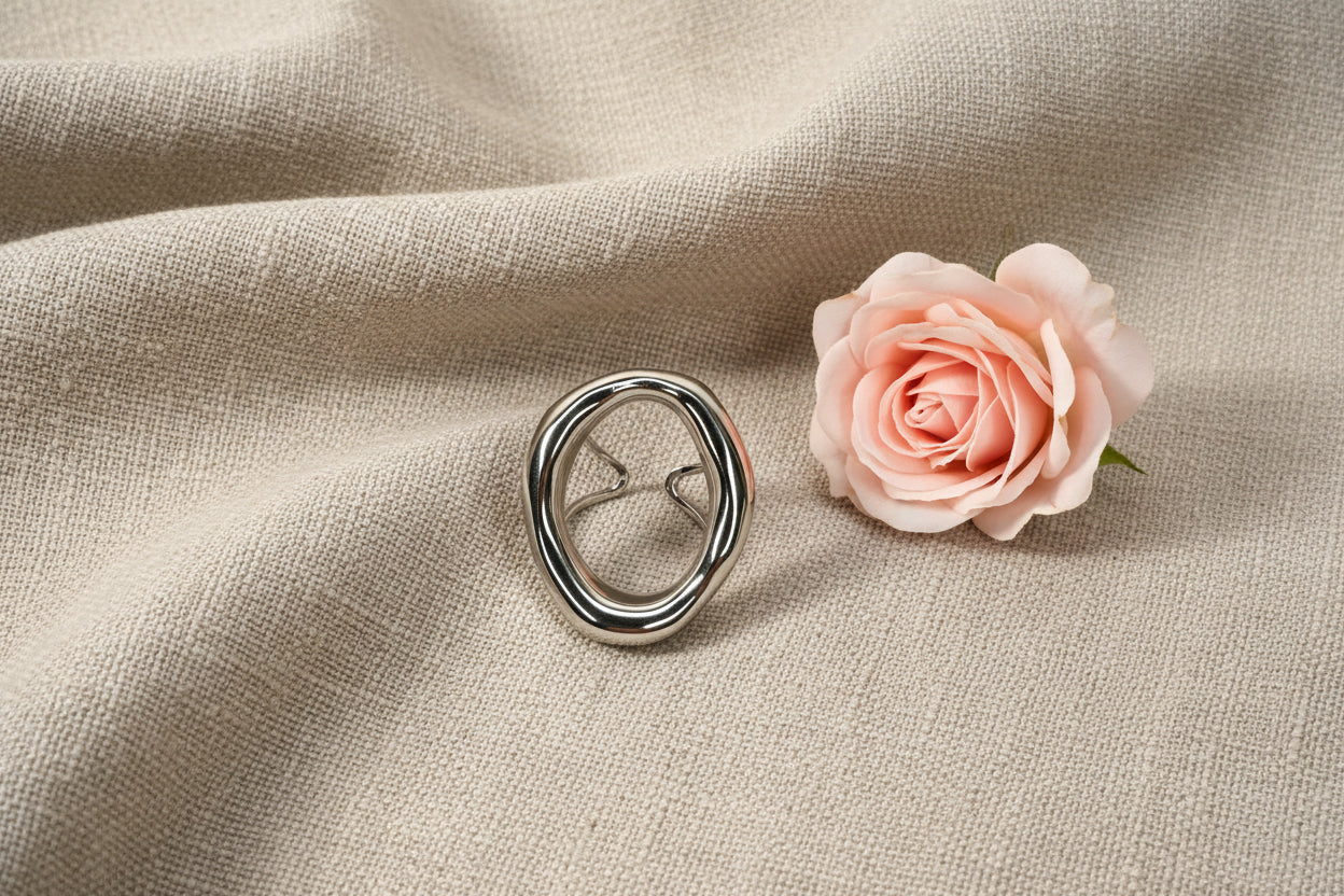 Bague Ovale Ajustable Acier Inoxydable Argenté - Rêve de Rose