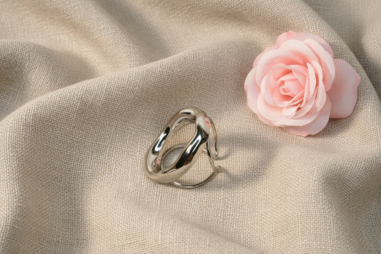 Bague Ovale Ajustable Acier Inoxydable Argenté - Rêve de Rose