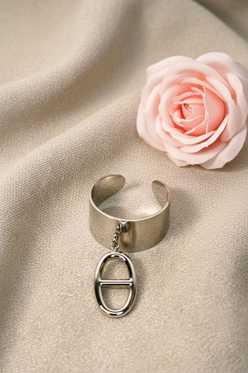 Bague Pendentif Ajustable Acier Inoxydable Argenté - Rêve de Rose