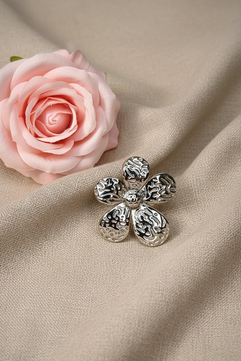 Bague Fleur Ajustable Acier Inoxydable Argenté - Rêve de Rose