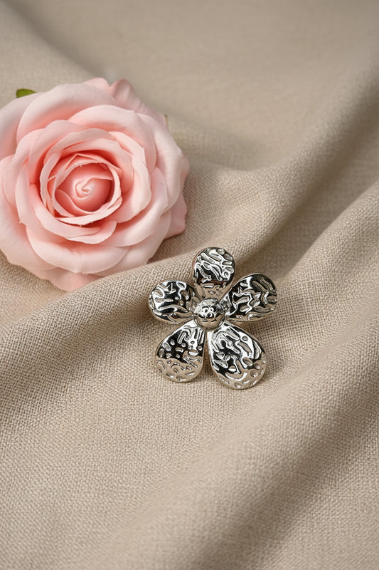 Bague Fleur Ajustable Acier Inoxydable Argenté - Rêve de Rose