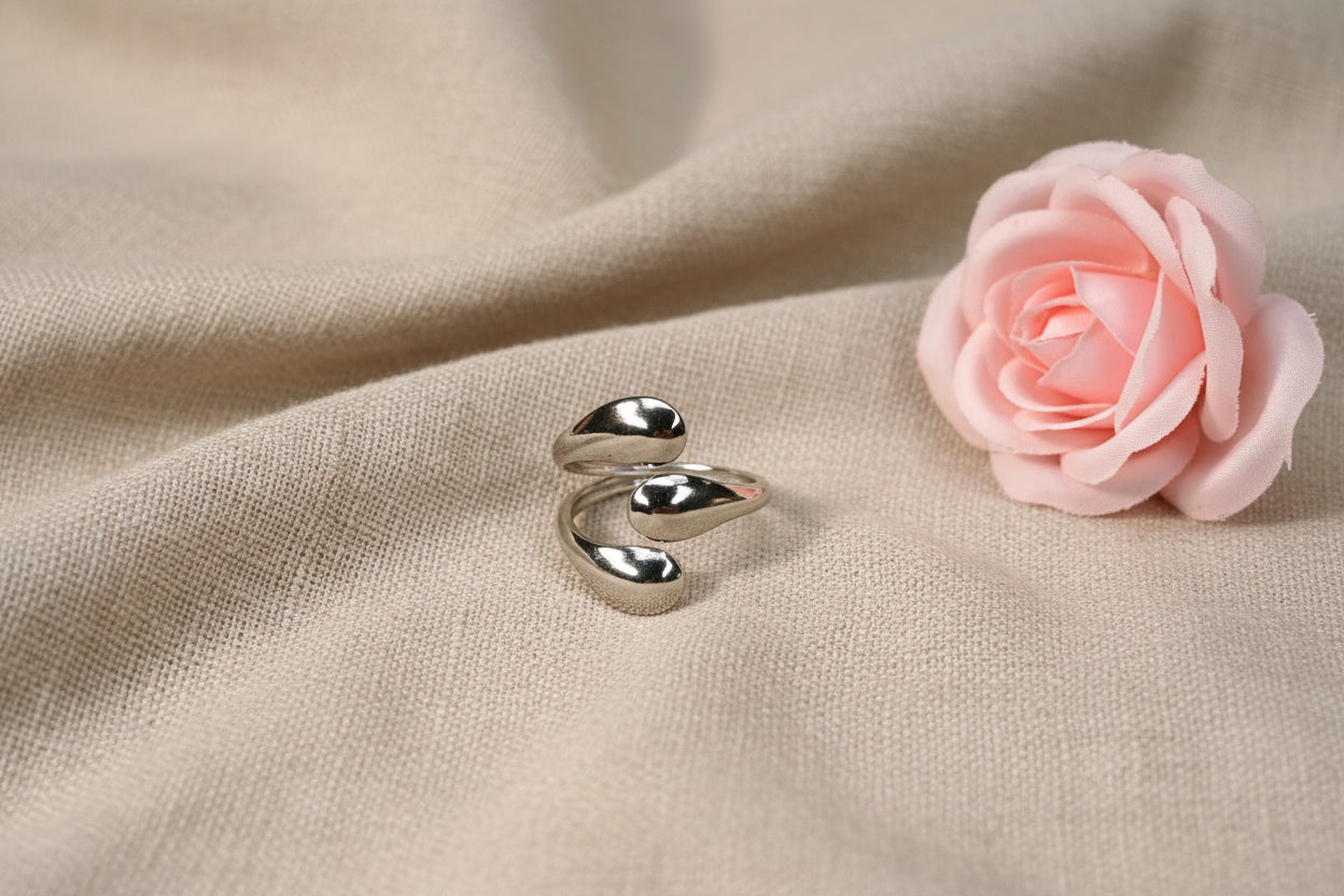 Bague Ajustable Acier Inoxydable Argenté - Triple Gouttes - Rêve de Rose