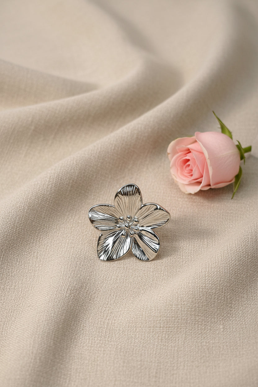 Bague Réglable Fleur Acier Inoxydable Argenté - Rêve de Rose