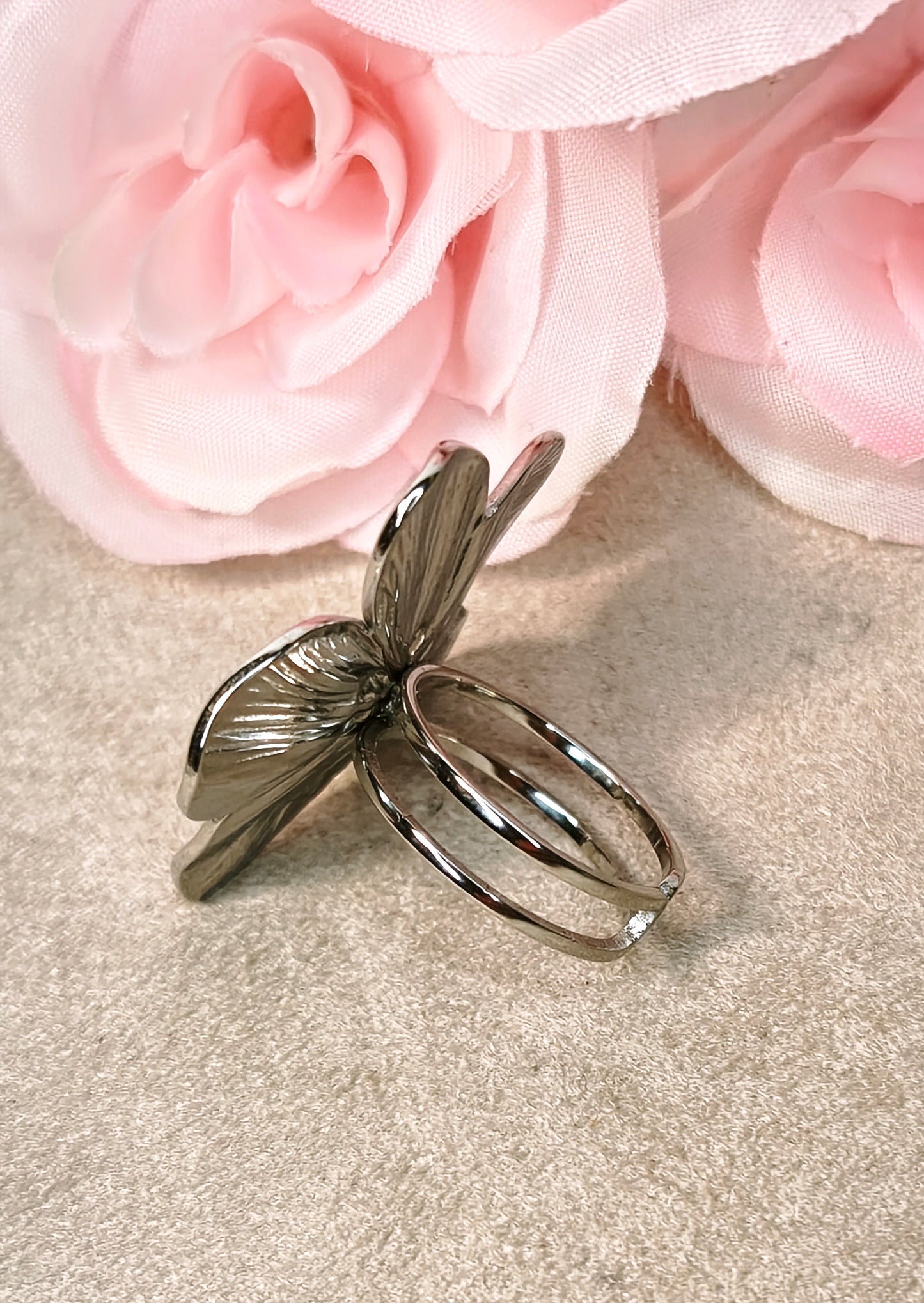 Bague Réglable Fleur Acier Inoxydable Argenté - Rêve de Rose