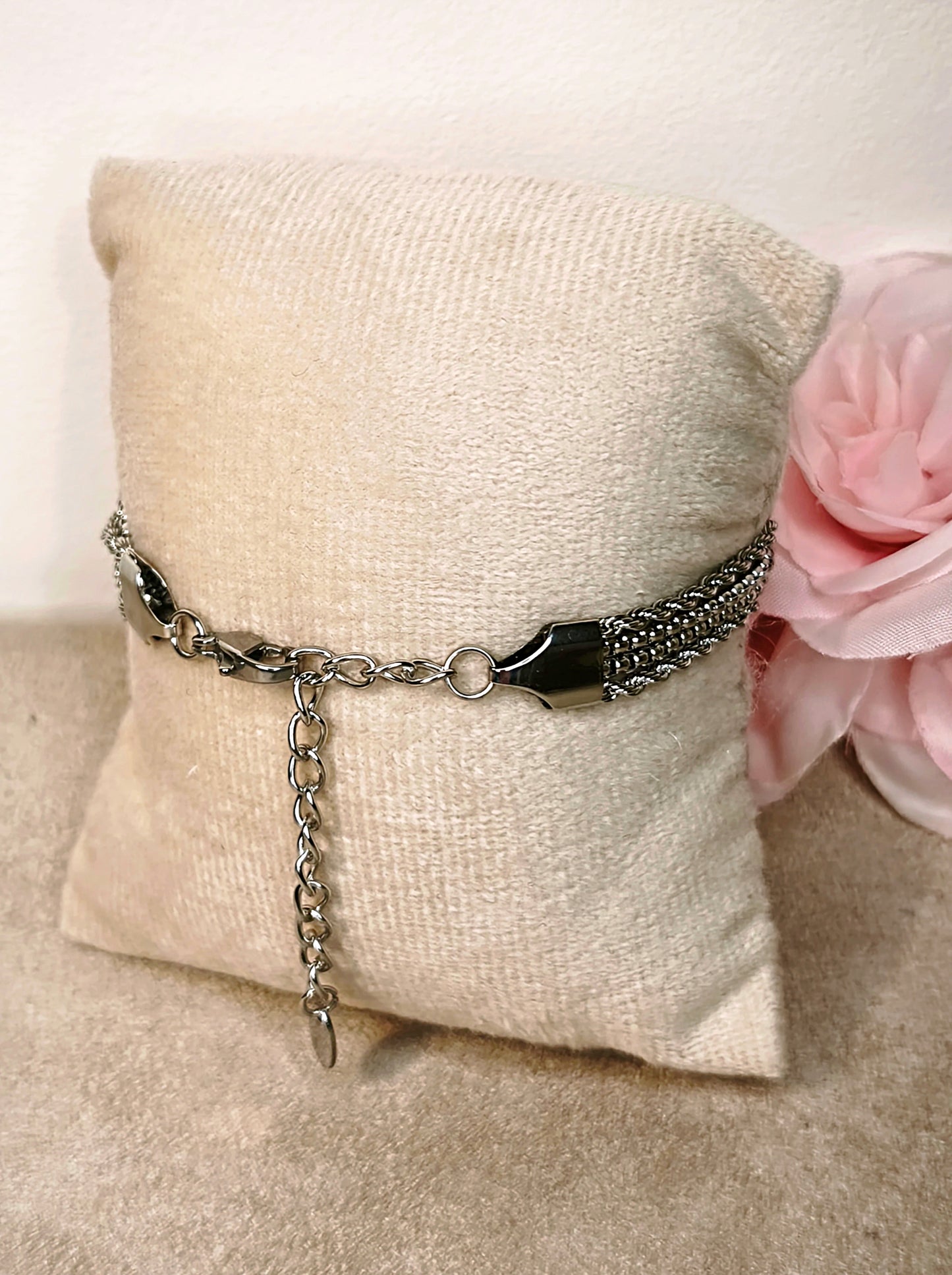 Bracelet 4 Chaînes Acier Inoxydable Argenté - Rêve de Rose