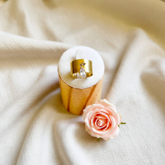 Bague large acier inoxydable doré avec pierre larme mauve - Rêve de Rose
