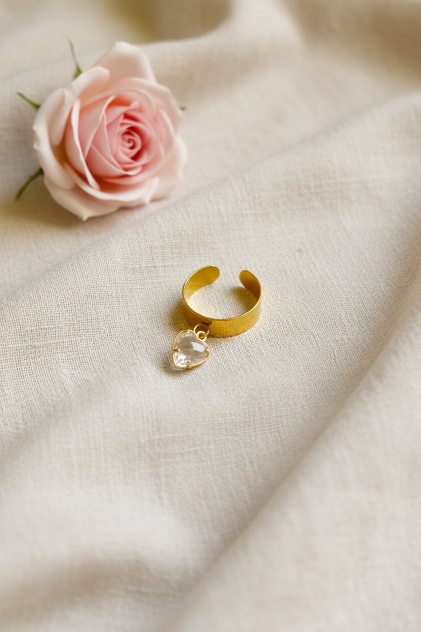 Bague acier inoxydable doré avec un charm cœur pierre scintillante - Rêve de Rose