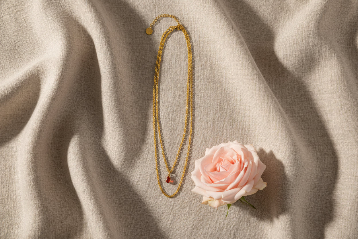 Collier double chaîne fine avec petite pierre goutte marron orangé - Rêve de Rose