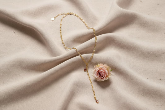 Collier Y avec 2 pierres larme marron orangé - Rêve de Rose 