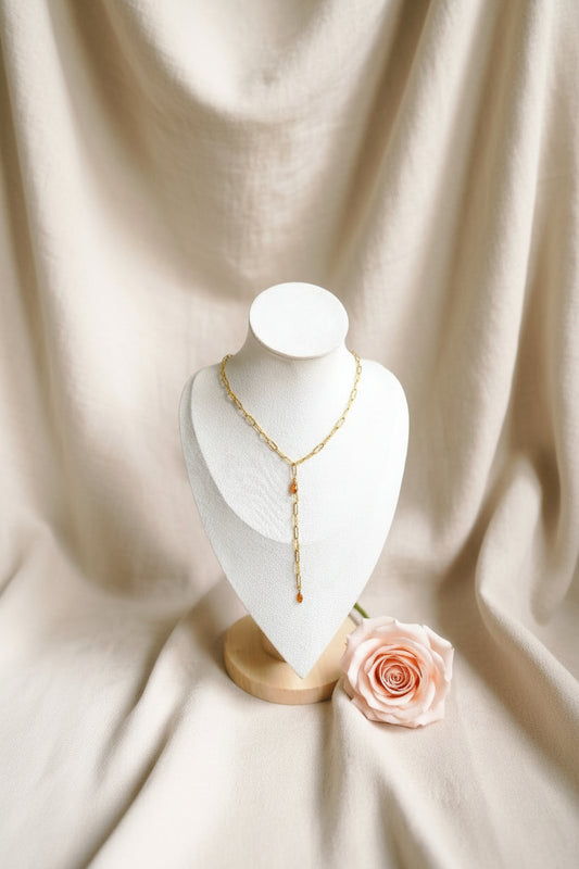 Collier Y avec 2 pierres larme marron orangé - Rêve de Rose 