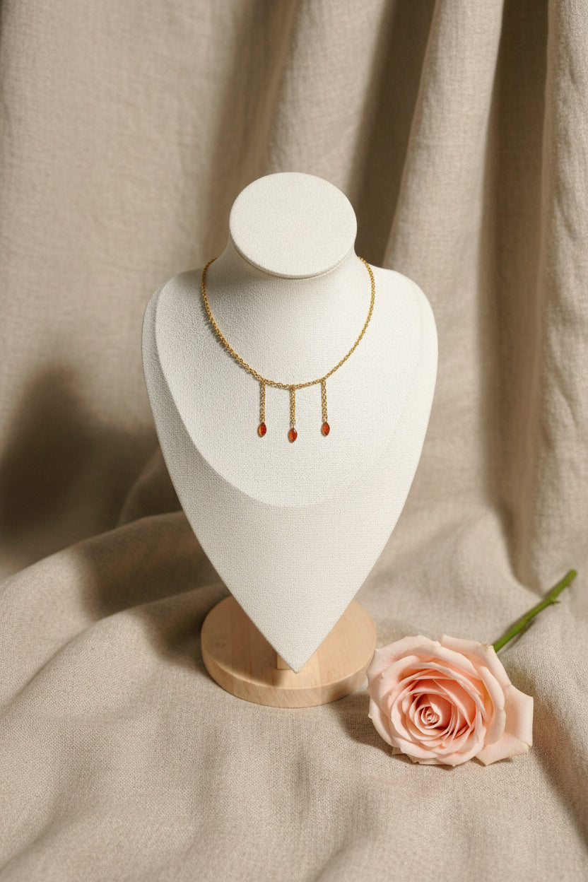 Collier 3 petites chainettes avec pierres scintillantes marron orangé - Rêve de Rose