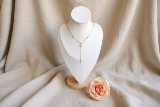 Collier Y chaîne fine avec Zirconium en acier inoxydable - Rêve de Rose 
