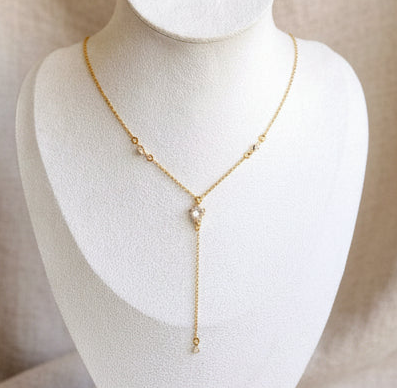 Collier Y chaîne fine avec Zirconium en acier inoxydable - Rêve de Rose 