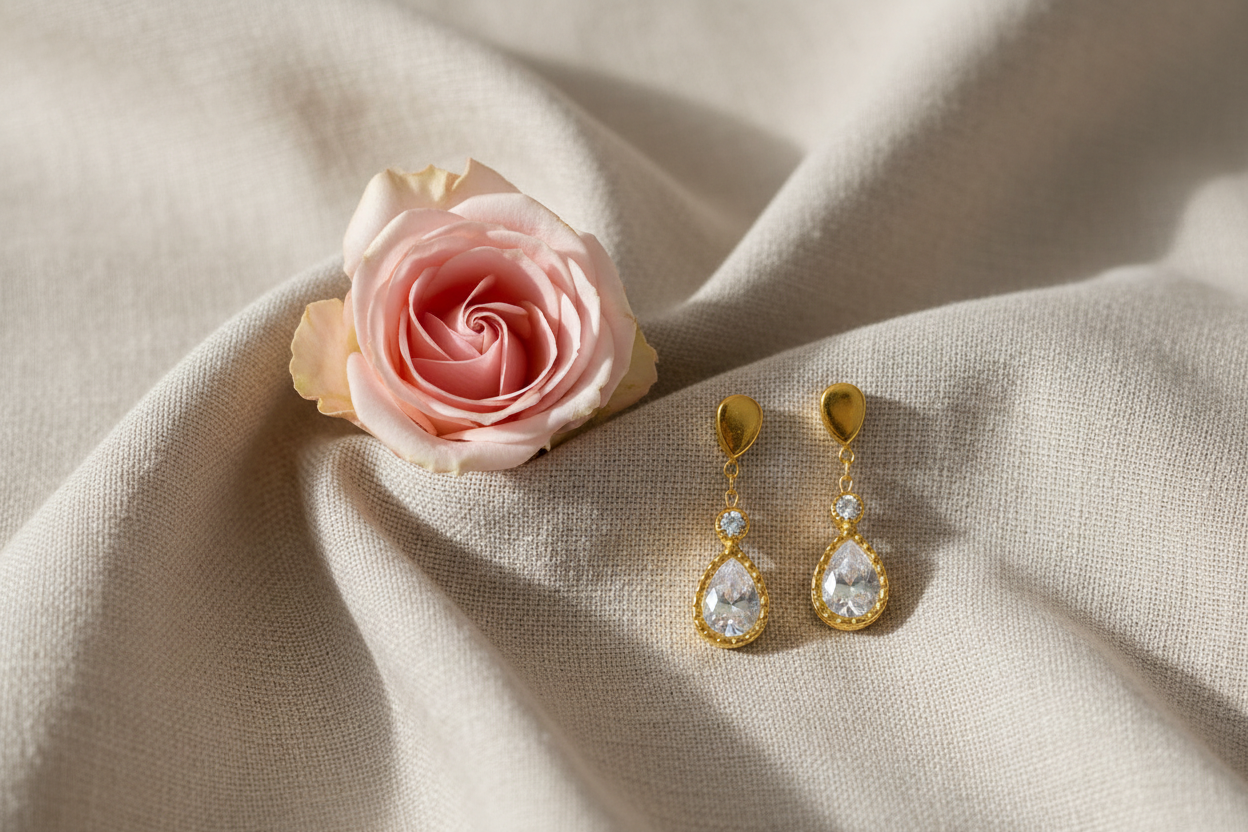 Boucles d'oreilles en forme de goutte d'eau strass - Rêve e Rose 