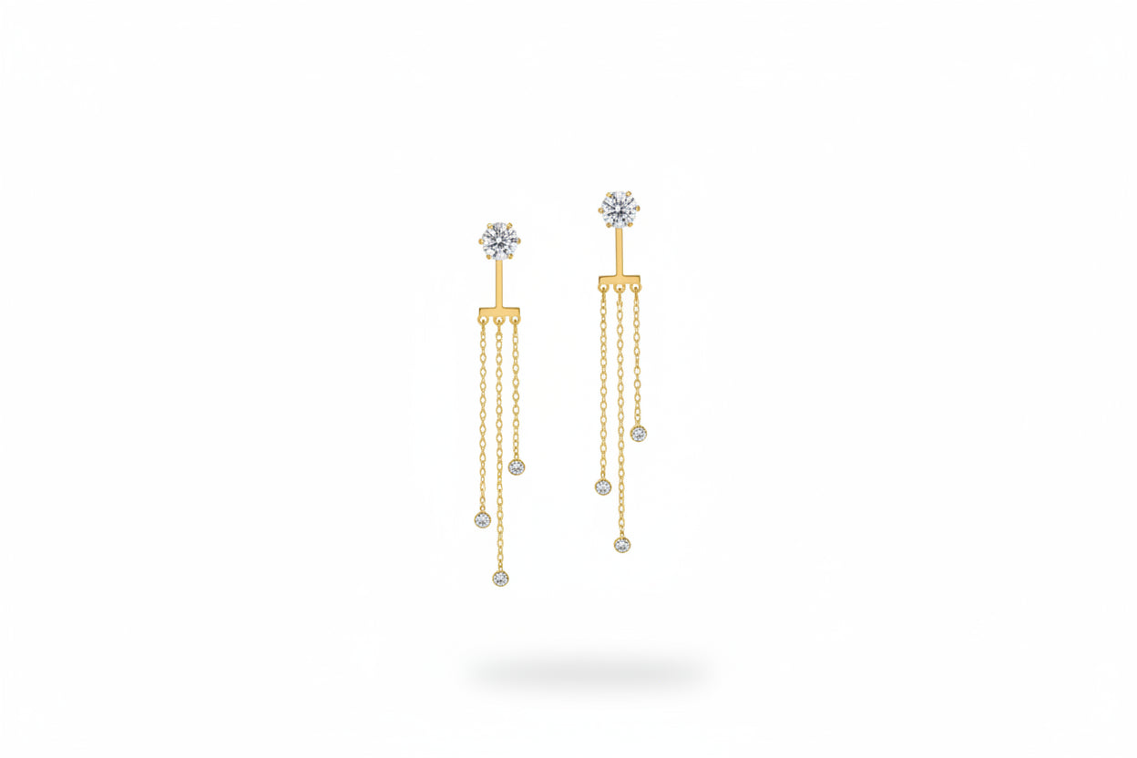 Boucles d'oreilles pendantes avec strass et chaînes fines - Rêve de Rose