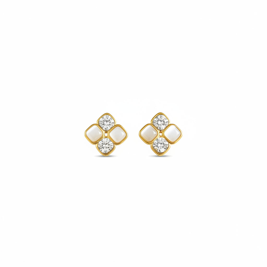 Boucles d'oreilles clous losanges avec strass et pierres nacrées - Rêve de Rose 