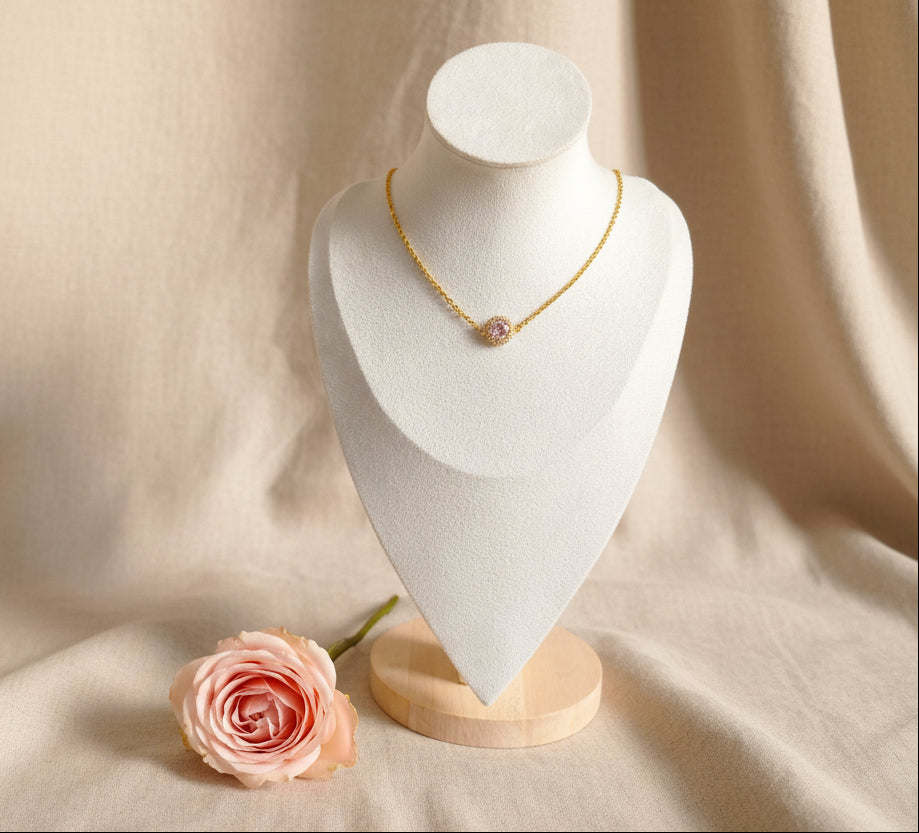 Collier chaîne fine avec pierre scintillante rose et strass - Rêve de Rose
