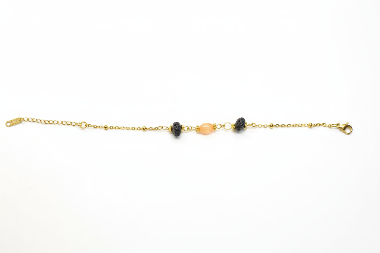 Détail des pierres naturelles citrine et obsidienne du bracelet fait main Rêve de Rose