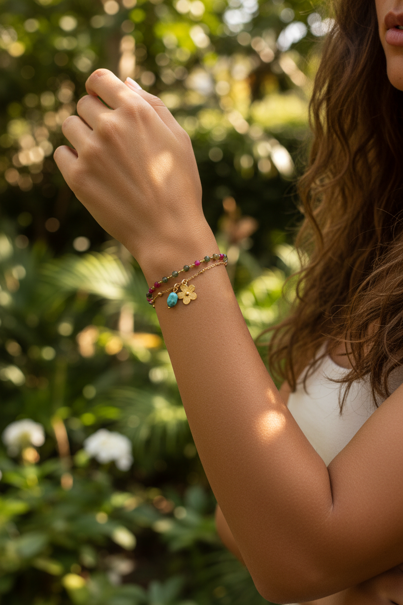 Bracelet Dorina - Tourmaline & Perles Miyuki – Acier Inoxydable