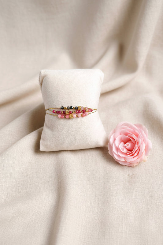 Bracelet Fara – Tourmaline Rose & Rhodochrosite – Acier Inoxydable